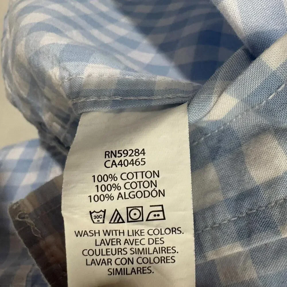 The Children’s Place Boy’s Size Medium 7/8 Blue Gingham Cotton Poplin Shirt